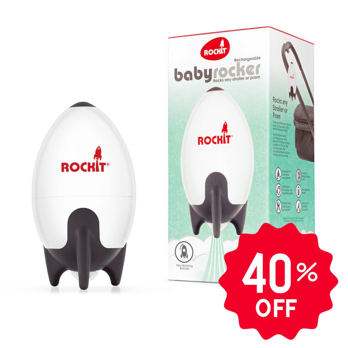 Open Box Special- Rockit Rocker- Rechargeable Portable Stroller Baby Rocker